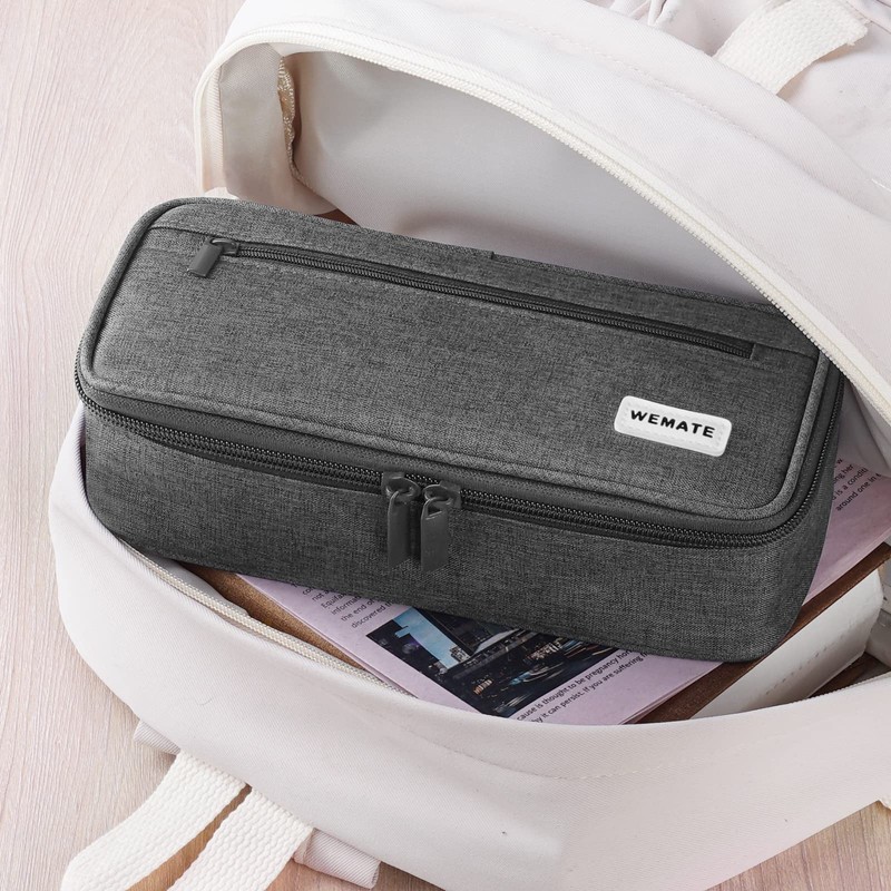 WEMATE Pencil Case, 5 Compartments, Large Capacity, gray