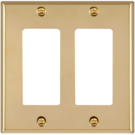 ENERLITES Decorator Switch or Receptacle Outlet Metal Wall Plate, Stainless Steel, Corrosion Resistant, Size 2-Gang 4.50" x 4.57", UL Listed, 7732-PB, 302 Polished Brass, Gold