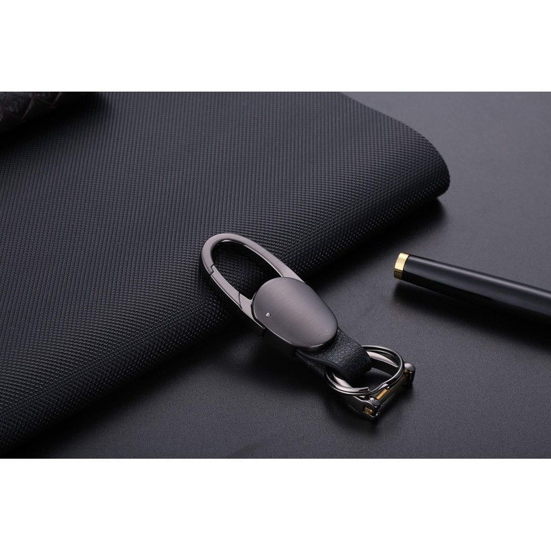 AIXUAN Zinc Alloy and Black Leather Keychain, 2 Keys Rings,Comes