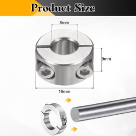 sourcing map 4 Pcs Double Split Shaft Collar 8mm Bore, Two Piece Clamping Collar 18mm OD 9mm Thickness, 304 Stainless Steel Set Screw Split Collar