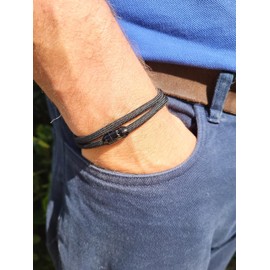 KAROO EARTH JEWELLERY Rope Bracelet | Unisex Braided Paracord Nautical Double Wrap Bracelet with strong Magnetic Clasp | Waterproof surfer bracelet (Large Wrist (20-22cm), Black with Black Clasp)