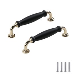 SYDARSYN Pack of 2 Black Gold Cabinet Handles, Antique Bow Handles, Door Knobs, Drawer Handles, Furniture Handles, Kitchen Cabinet Handles, Pull Handle, Hole Spacing 128 mm