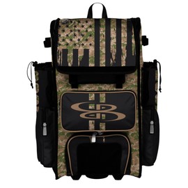 Boombah Superpack Hybrid Rolling Bat Bag - Wheeled & Backpack Version - USA Tribute Olive Drab/Teak Brown/Black