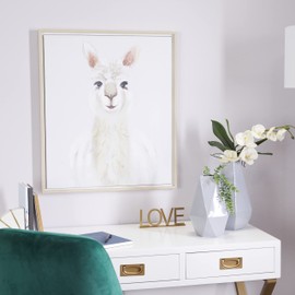 CosmoLiving by Cosmopolitan Canvas Giraffe Framed Wall Art with Gold Frame, 17" x 3" x 21", Multi Colored