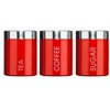 Kabalo Red Set of 3 Tea Coffee & Sugar Canisters Kitchen Storage Containers Jars Pots (10cm x 12cm each)