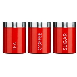 Kabalo Red Set of 3 Tea Coffee & Sugar Canisters Kitchen Storage Containers Jars Pots (10cm x 12cm each)