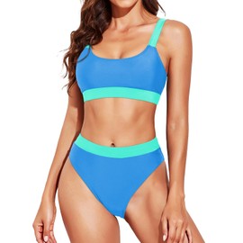 MAIABLEAU Women Two Piece High Waisted Bikini Swimsuits with Bottoms Teen Sport Bathing Suits Lake Blue S