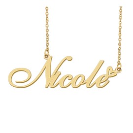 18k Gold Plated Nicole Name Necklace Heart Charm Pendant Stainless Steel Graduation Jewelry for Womens Teens 16"