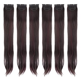 Stasia Street 24-Inch 6pcs Set Straight Clip-In Korean Synthetic Breatheable Hair Extensions for Women Natural Look Instant Volume & Length – Burgundy