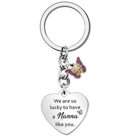 HULALA Nanna Keyring Nanna Birthday Mothers Day Christmas Gifts From Grandchildren Love Heart Shape Butterfly Women Key Ring Keychain Presents We Are So Lucky To Have A Nanna Like You