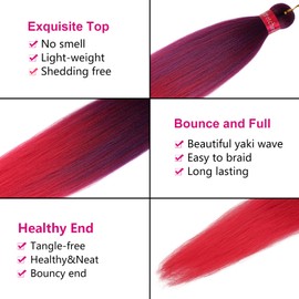 Ombre Blue-Rose Red Braiding Hair Extension, 28 Inches Pre Stretched Braiding Hair for hair Braids, 2 Packs Yaki Texture Synthetic Braid Hair