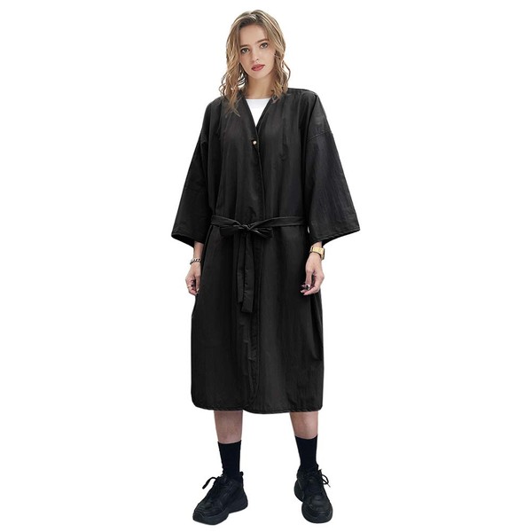 TopTie Spa Robe Beauty Salon Smock for Women Kimono Client Uniform Polyester-Black