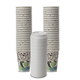 Paper Plates/Bowls 2 set Dixie PerfecTouch WiseSize Coffee Design Insulated Paper Cup, 12oz Cups and Lids Bundle (12 oz, 50 Cups, 50 Lids)