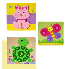 Carlsen. Rompecabezas de Madera para Bebés, Rompecabezas para Niños, Juguetes Didácticos para Niños, Ejercita la Memoria Visual y la Capacidad Motriz, Set con 3 Diferentes Rompecabezas de Animales.