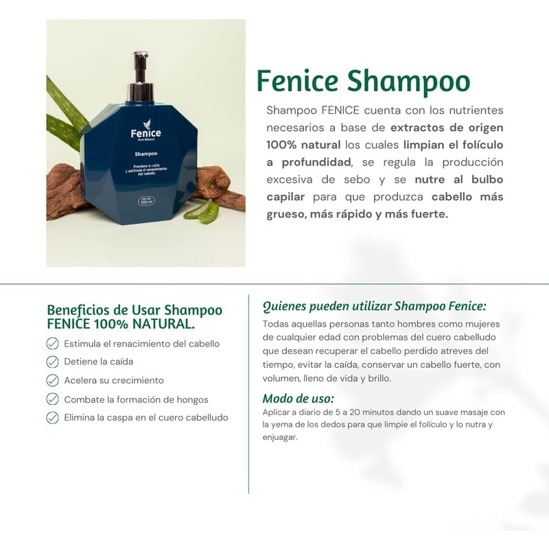 FENICE Shampoo Anticaida, Ayuda a Reducir la Caída del Cabello