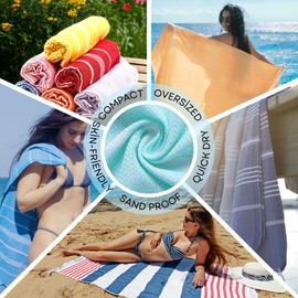 2 Pack The Turkish Beach Towel 40x72 Inches, Oversized 100% Cotton Sand Free Lightweight Absorbent Quick-Dry Beach Blanket, Extra Large Turkish Bath Towels for Travel and Pool, Yoga (American Green)