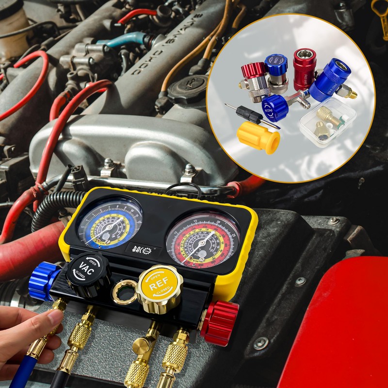 BACOENG AC R1234YF Gauge Set, Automotive 4 Way R1234yf Refrigerant