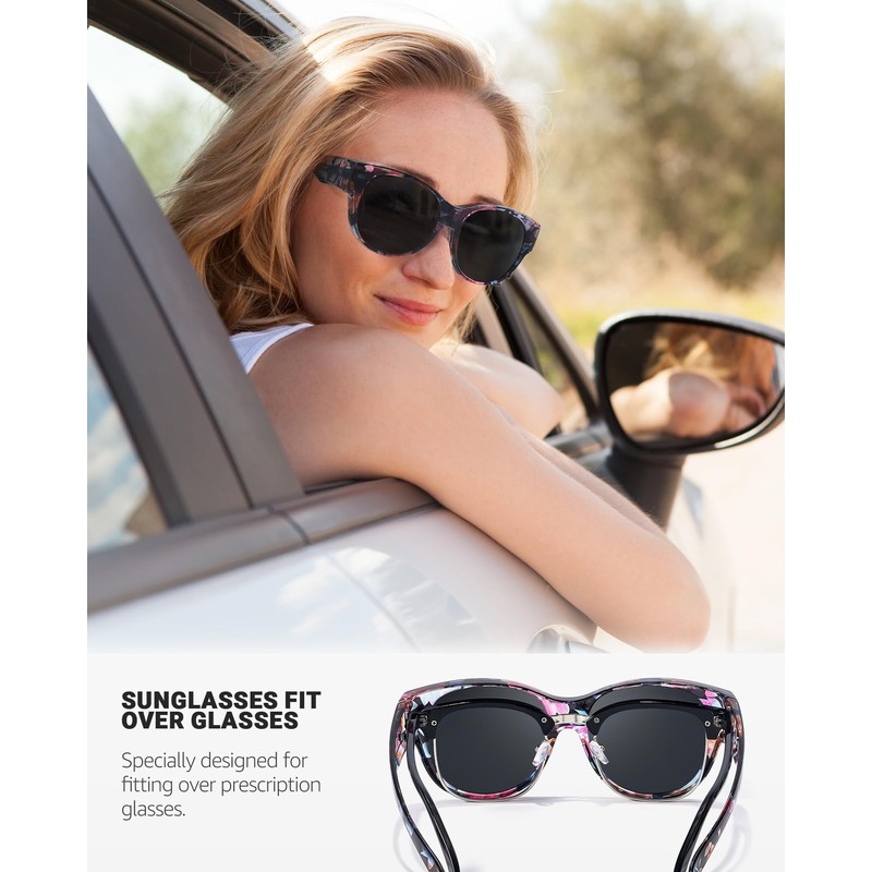 LVIOE Sunglasses for Glasses Wearers Women's Round Fit-Over Glasses with