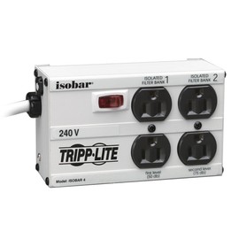 Tripp Lite Isobar 4 Outlet 230V Surge Protector Power Strip, 6ft Cord, Right-Angle Plug, Metal, Limited Life Manufacturer's Warranty (IB4-6/220)