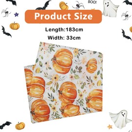 Fall Pumpkins Table Runner, Thanksgiving Table Runner, Watercolor Plant Pumpkin Table Decoration for Home Kitchen Dinner Party Decor , 13x72 Inch