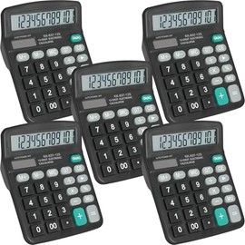 Paquete de 5 calculadoras a granel, calculadoras de escritorio de 12 dígitos con pantalla LCD grande y botón sensible, energía dual solar y batería, c