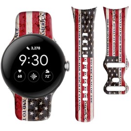 OZLNKPJL Compatible Pixel Watch Band, Soft Silicone Waterproof Sport Replacement Strap for Women & Men, The Pledge of Allegiance America Flag