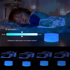 NaiTerpol 3D Illusion Lamp Cars Night Light,Bedroom Decoration,Dimmable 16 Colors Smart Touch with Remote Control,for Boys, Girls- Birthday & Festive Days Gifts for Kids and Car Fans