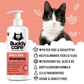 Buddycare | Flea & Tick Shampoo für Katzen – entfernt Flöhe, Zecken und Milben – Tiefenreinigungsshampoo für Hunde, Tea Tree & Eukalyptus Flea, 500 ml x 3