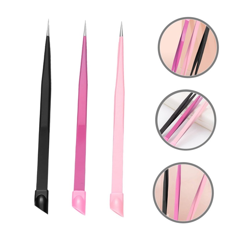 TOVINANNA 3pcs Nail Art Tweezers Double-ended Tweezers for Eyelash Extensions