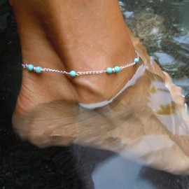 custom craft Silver Anklet Ankle Bracelet Italian turquoise color beads 9" plus 2" extender