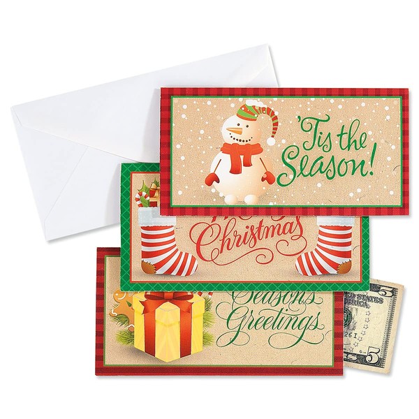 Current Holiday Season Money Cards – Set of 6 Christmas Cash Cards (2 of Each Design), 3½ x 7 Inches, Envelopes Included, Printed in the USA