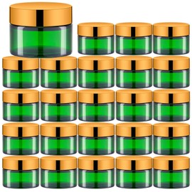 IRON BILL 1 Oz Green Round Glass Jars with Inner Liners and Gold Lids(24PCS) Empty Cream Containers Refillable Cosmetic Vials for Cosmetics, Lotions, Ointment, Body Scrubs & Balms