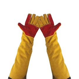 AGDGV 23.6 Inch Long Sleeves Leather Welding Gloves for Men, 932°F Heat Resistant Barbecue Stove Fire Gloves, Puncture Resistant Gloves for Garden and Animal Handling, Tool Gifts for Welders