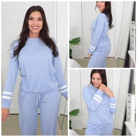 Ekouaer Sweatsuits for Women Set Lounge Sets for Women Women's 2 Piece Crewneck & Jogger Lounge Pajama Set Clear Blue
