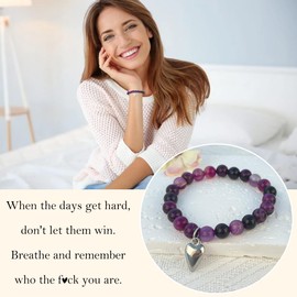 LINY Inspirational Gifts for Women, Natural Ston Inspirational Bracelets for Women, Sending You a Big Hug Gifts, Friendship Bracelet for Female Friend (Dont Let-Beads Purple)