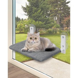 keny Foldable Cat Window Perch, Cat Window Hammock with 3.54in/9cm Larger Suction Cups, Cordless Cat Window Bed with Reversible Cover for Cats Inside, Grey