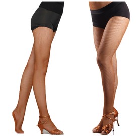 DANCEYOU Professional Fishnet Tights Latin Fishnet Dance Tights for Girls and Women, Professional orange brown