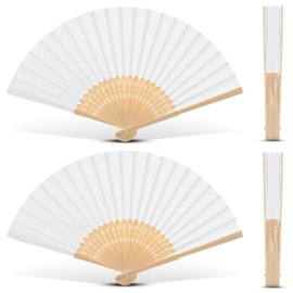 Yinkin 4 Pack Folding Fans Bamboo Handheld Folded Craft Japanese Chinese Line Dancing Fans for Weddings Bridal DIY Decoration Women Kids Gift Party Favors(White)