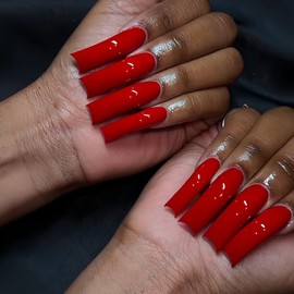 Curved Press on Nails Extra Long Fake Nails Red Full Cover Square Stick on Nail Glossy Acrylic Glue on Nails Curve Finger Manicure for Women Girls Art DIY False Nail 24pcs