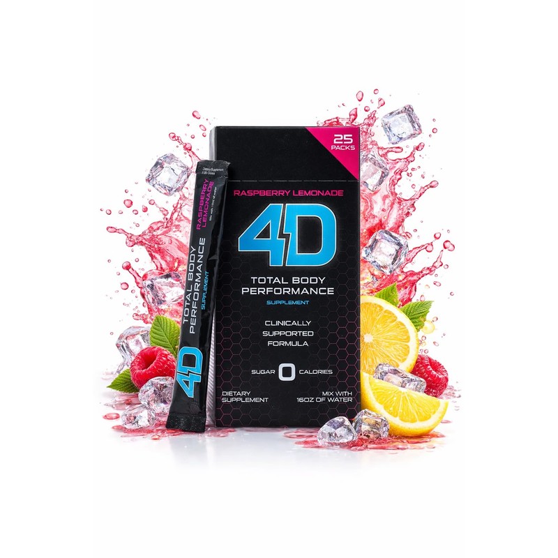 4D Raspberry Lemonade 25 Unit Drink Mixes - Electrolytes, Aminos,