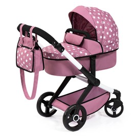 Bayer: Xeo Pram - Pink, White, Stars - Dolls Up to 18", Shoulder Bag, Convertible to Pushchair, Adjustable Handle, Foldable, Kids Ages 3+