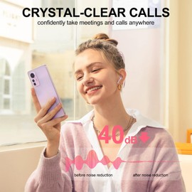 Wireless Earbuds, in Ear Headphones Bluetooth 5.3 with HiFi Stereo Deep Bass, Ear Buds with ENC Noise Cancelling Mics, Smart Touch, 40 Hours Playtime, Earphones for Sports, Work, Leisure, Rose Gold