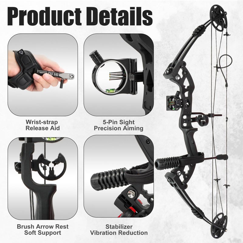 SERfawnCH Compound Bow Set Stealth Series, Full Black Design for