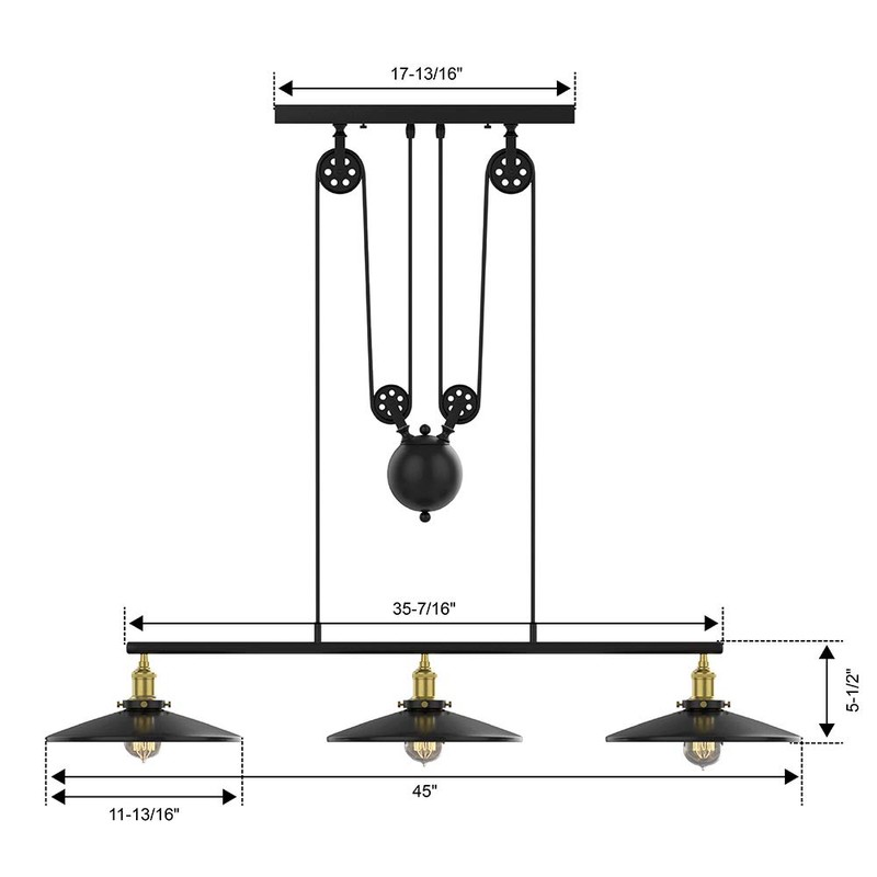 WINSOON 3 Light Industrial Pendant Light, Pulley Pool Table Light