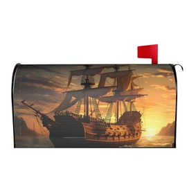 Magnetic Mailbox Cover Fantasy Pirate Ship Post Letter Box Cover Decorative Mailbox Wrap Mail Box Post Cover for Home Outside Welcome Garden Decor Letter Post Cover 21''x18''