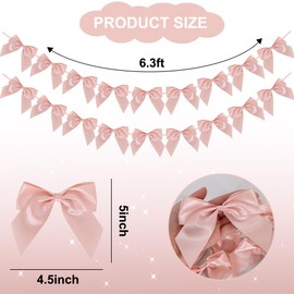 RICHHHA 2 Strings of 18pcs Champagne Pink Bow Garlands Banner Decoration,Pre-Strung Satin Ribbon for Girl Birthday Anniversary Bridal/Baby Shower Wedding Bachelorette Party Graduation Party Supplies