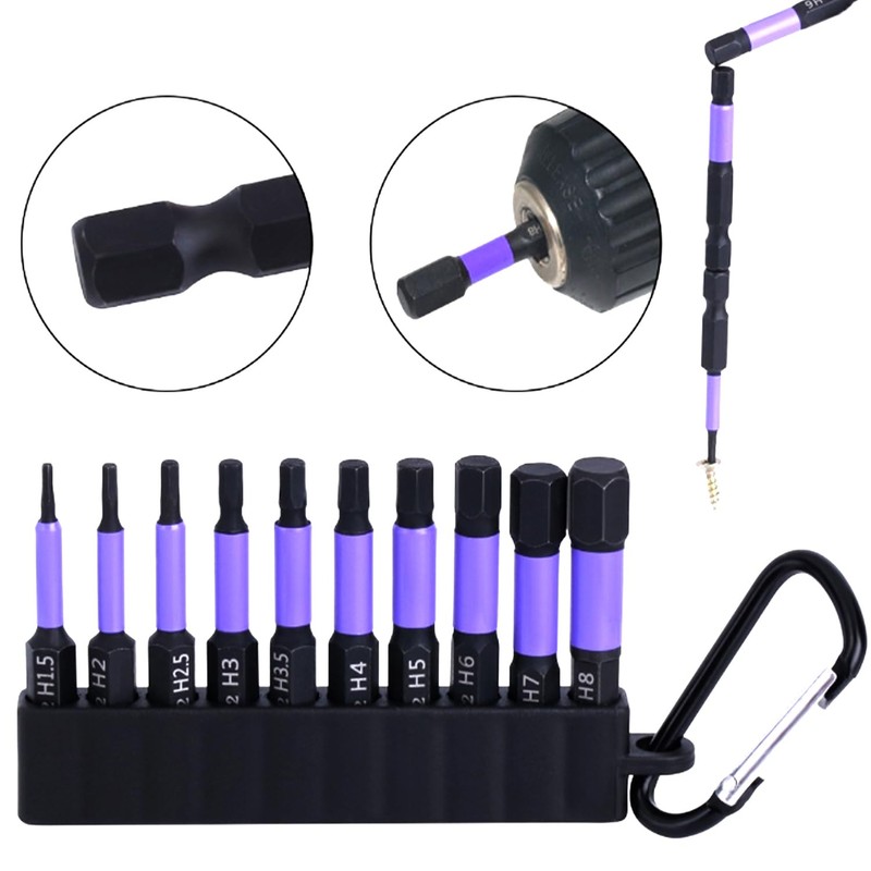 Electric Screwdriver Bit Set, Hex Bit, Set of 10, H1.5mm-8mm,
