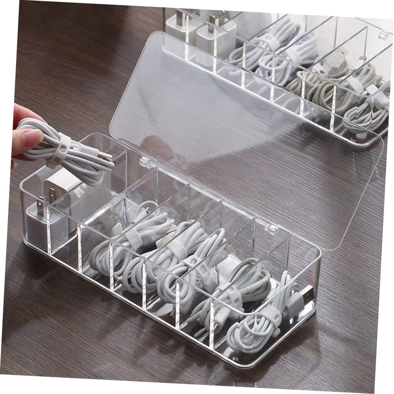 DOITOOL 1set Box Compartments and Cover Transparent Cord Organizer for