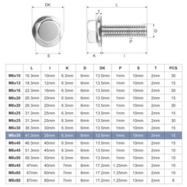 Nuts OT nuts 15 PCS M6 Bolts Silver M6x35mm 304 Stainless Steel Bolts Hex Serrated Flange Bolt Screws Hex Flange Bolt Serrated Flange Anti-Loosening for Machine Tools Furniture Assembly DIY