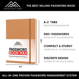 Best Password Book with Alphabetical Tabs | Password Book, Organizer & Notebook | Password Keeper to Keep Website Logins & Passwords Safe | Black | Medium 5x8 | Productivity Store